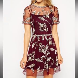 Needle and Thread Embellished/Beaded Burgundy Dress